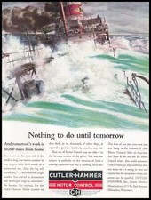 1940 Cutler Hammer Motor Control Tanker Ship Smashing Through Waves Art Print Ad