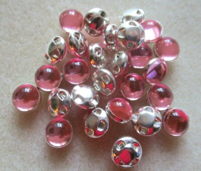 10 STCK. 8 MM HELLROSA ROSA KLAR ACRYL GELEE FARBE SILBER RÜCKSEITE AUF PERLEN NÄHEN