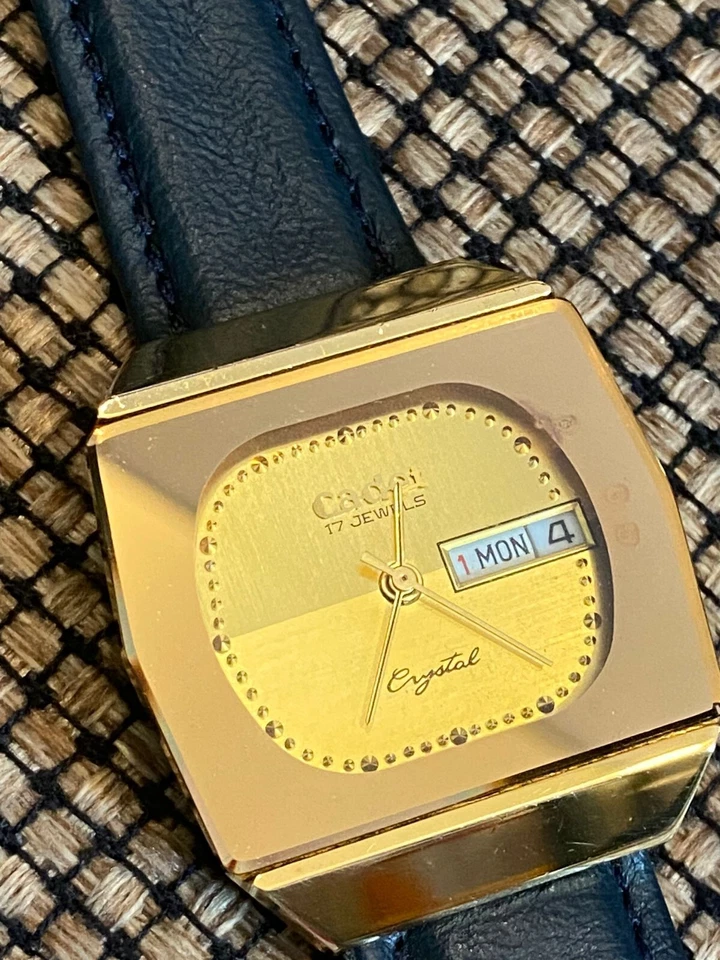 Cristal Cadete Vintage 2137 Automático 17 Joyas Día-Fecha Esfera Dorada Foto 4 de 4