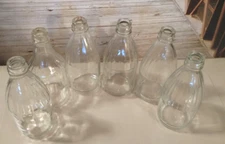 Excellent Lot of 6 Vintage 7” Ribbed Condiment Clear Glass 12 oz Bottles
