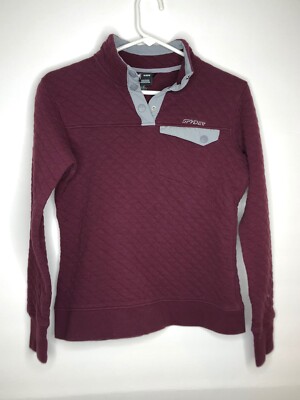 Spyder Womens Maroon Quilted 1/4 Snap up Longsleeve Pullover Sz M EUC