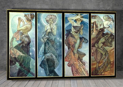 Alphonse Mucha Der Mond und die Sterne LEINWAND GEMÄLDE DRUCK FRAUEN KUNST 1500