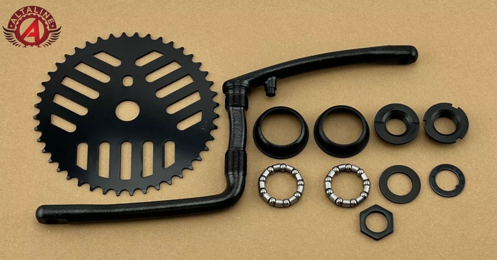 BLACK GT STYLE BICYCLE 44T SPROCKET, 6 1/2 BLACK CRANK, & BO