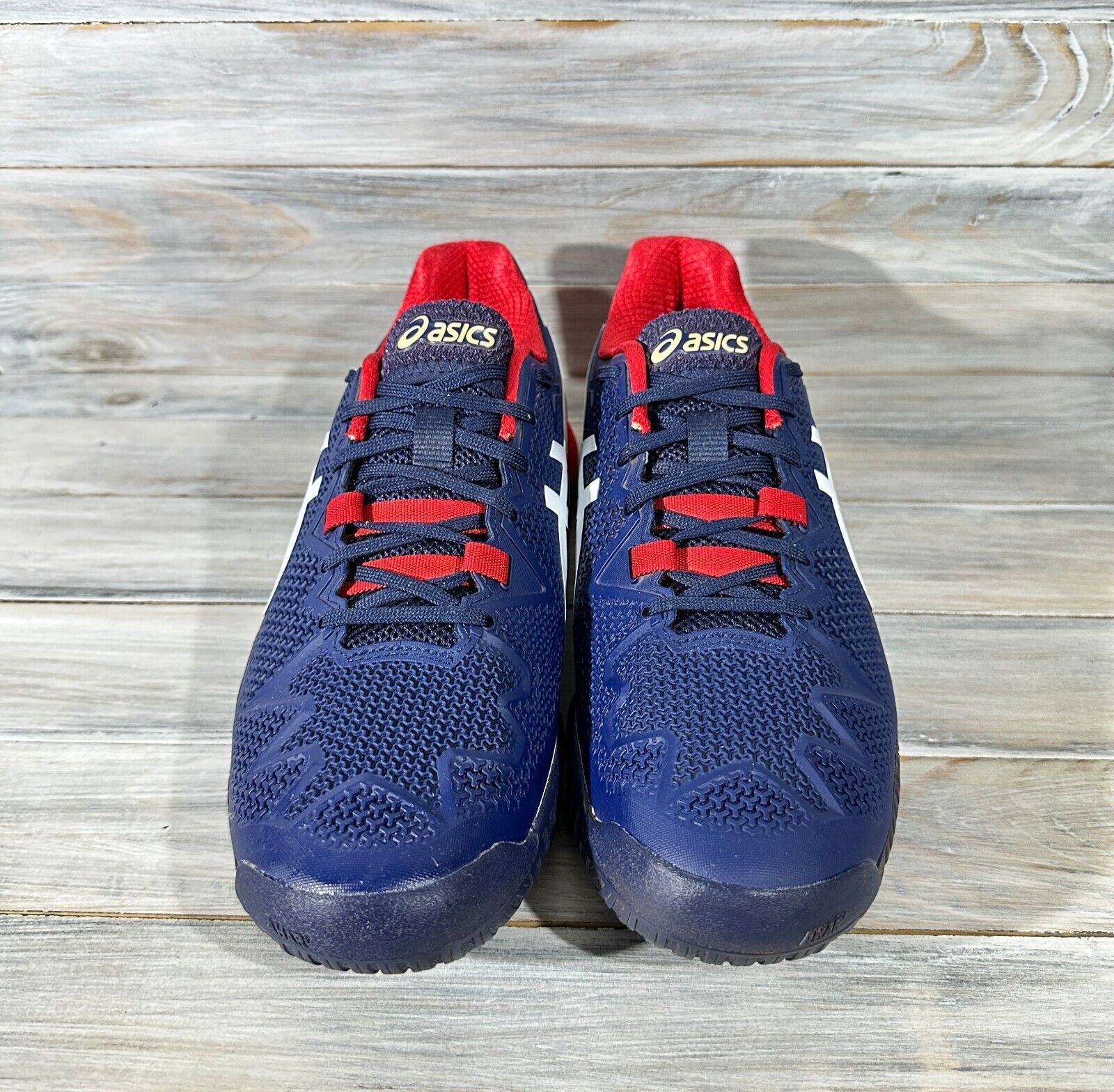 Asics GELRESOLUTION 8 Men's Tennis Sneakers Navy Red Sport Shoes eBay