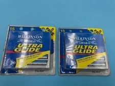 Lot 2 Vintage Wilkinson Sword Ultra Glide Blue Strip 15 Twin Blades (30 Total)