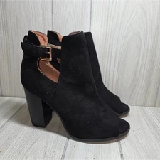 Bella Marie Sarah Black Suede Peep Toe Heeled Booties Womens 10 Boho Fall 3"