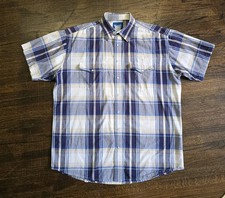 Vtg Wrangler Short Sleeve Pearl Snap Western Shirt Mens SZ XXL Blue Plaid Rodeo