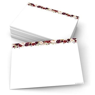  Red Roses Index Cards - 5x7 Cardstock, White (Set of 50) - Blank, No Lines - 
