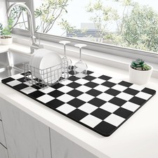 Dish Drying Mat for Kitchen Counter, XL 15 x 24" Cute Checkered Absorbent Dra...