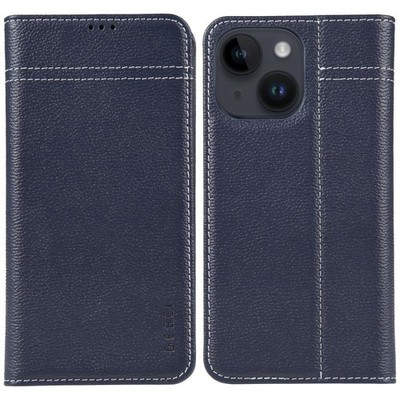 GEBEI Horizontale Hülle aus feinkörnigem Leder Blau für iPhone 14 Plus