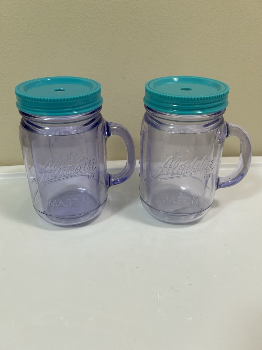 aladdin mason jar 20oz clear with Teal lid no straw 2pcs | eBay