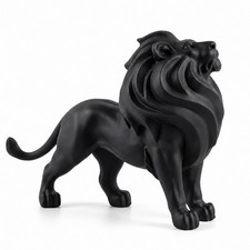 L&ouml;wenfigur schwarz Raubkatzenfigurskulptur matt f&uuml;r Wohnzimmer, Schreibtisch