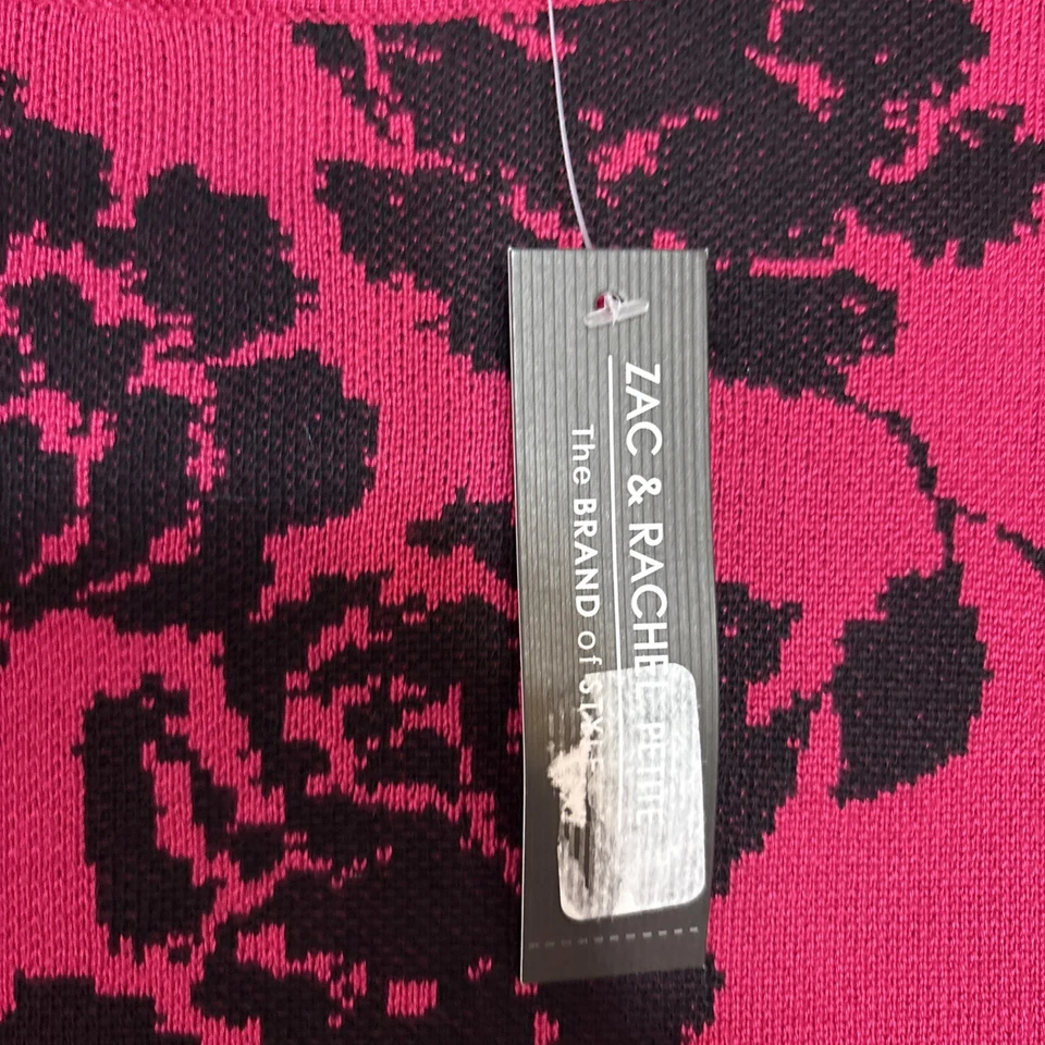 Zac & Rachel Sweater Women’s Fuchsia Black Roses Puff Sleeves Size Petite XL NEW - Image 4 of 4