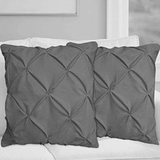 Hotel Quality Dark Gray Pinch Pleated Pintuck Euro Pillow Shams Set of 2 - Hy...