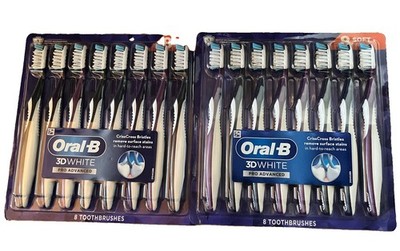 2 Pack Oral-B 3D White Pro Advanced Toothbrush, Soft Bristle, 8-pack Each