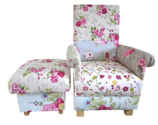 Laura Ashley Clarke Fabric Adult Chair & Footstool Armchair Pink Floral Bedroom