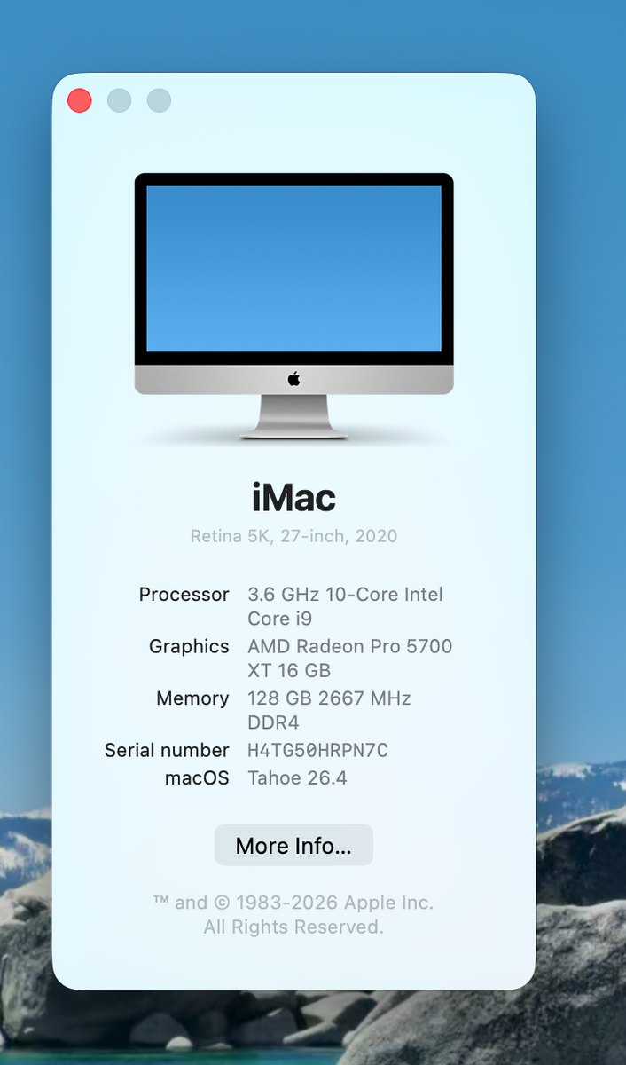 NEW Apple iMac 27 Inch 5K 2020 3.6 GHz i9 4TB SSD 128GB RAM 5700XT