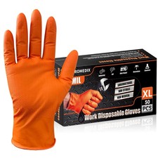 Heavy Duty Nitrile Disposable Gloves,8-mil Orange,Raised Diamond Texture Work...