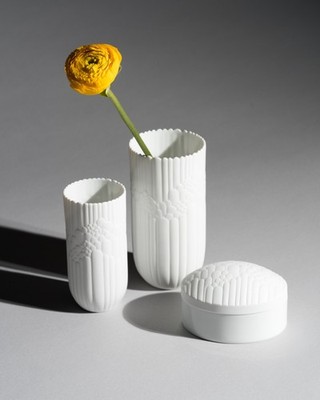 Rosenthal Anemone Porcelain Trio Small Vases with Lidded Box by Rosemonde Nairac