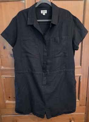 Pact Womens Black Organic Cotton/Hemp Shorts Utility Romper Size XL