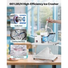 Commercial Ice Crusher 661LBS/H, 350W Electric Snow Cone Machine with 4 Blades,