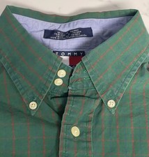 Tommy Hilfiger Jeans Flag Logo Green Checkered Button Up Men  s L Vintage 90s