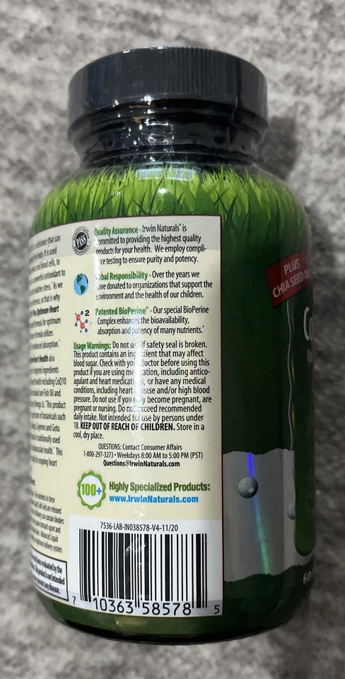 (1) Irwin Naturals CoQ10-Plus Optimum Heart Health 60 cápsulas blandas líquidas Foto 4 de 4