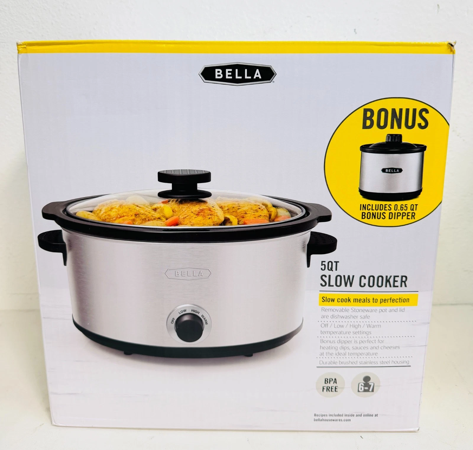 Bella 5-qt Slow Cooker with Dipper Stainless Steel WJ-5000 EA 14009 SEALED NEW