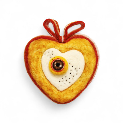 Love Breakfast -One-Eyed Egg, Bacon and Bread  Merino Wool Felted Fiber Art 8''