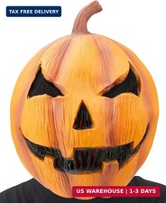 Pumpkin Mask for Adults, Natural Latex Horror Full Head Mask for Halloween, Cosp