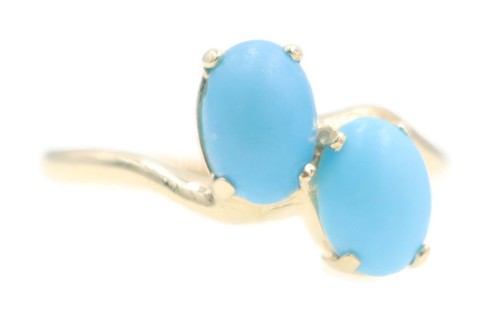 Women's 2.0 Ctw Matte-Finish Cabochon Turquoise 10KT Yellow Gold Bypass Ring 3g - Picture 13 of 19