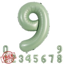 TONIFUL 40" Sage Green Number 9 Balloon, Large Foil Mylar