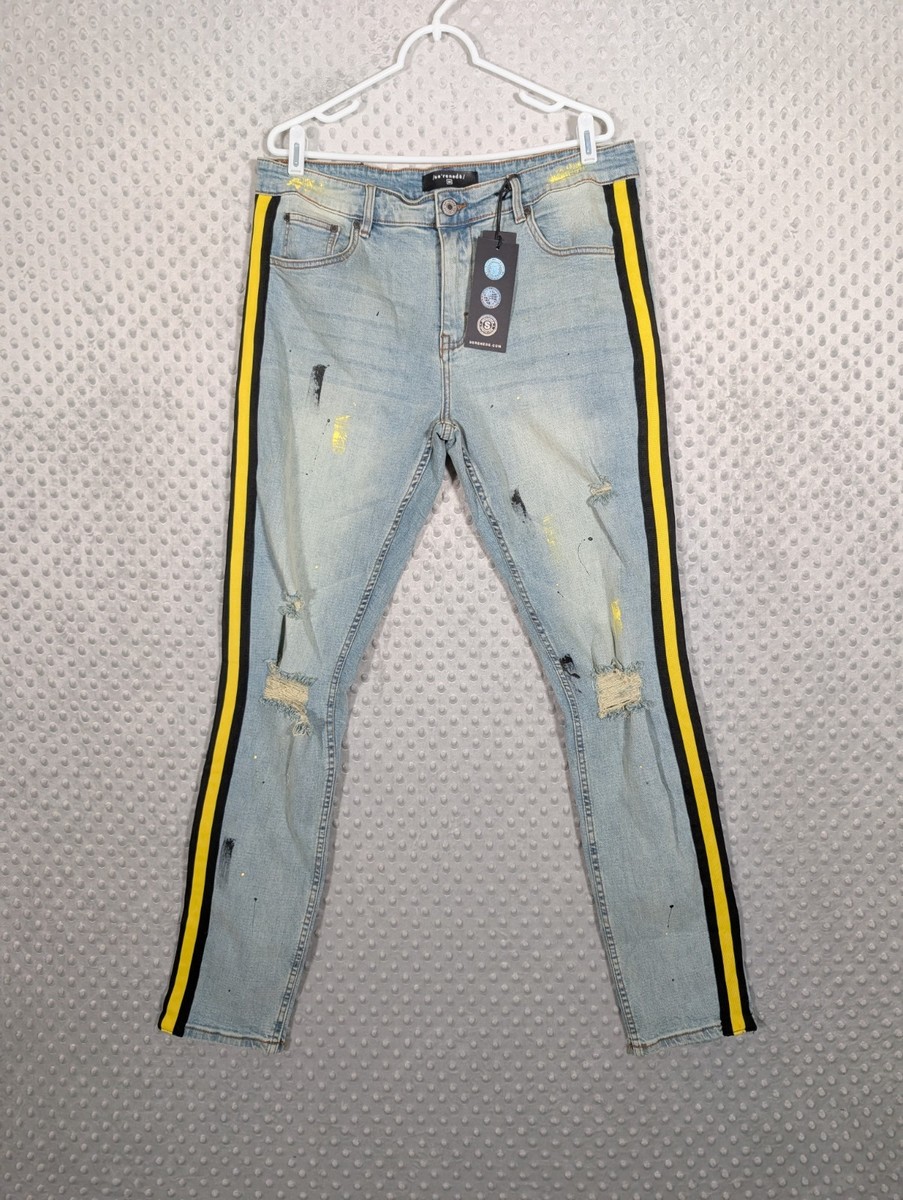 Serenede Jeans Men's 36x33 Skinny Light Blue 'Tesla Beam' Striped