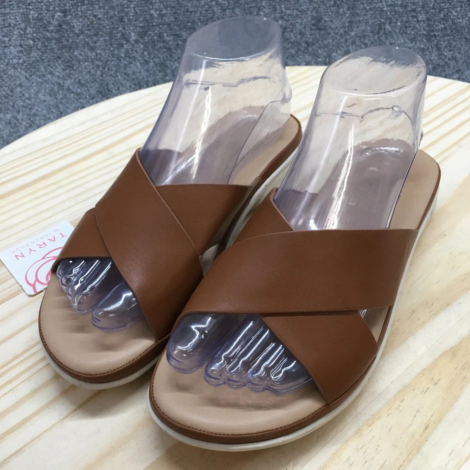 Taryn by Taryn Rose Sandals Womens 8 Tayson Slides Brown Faux Leather Casual NEW - Image 3 of 4
