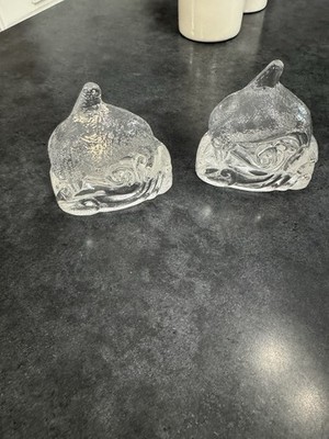 Vintage PartyLite Crystal Dolphin Votive Tealight Candle Holder 4'' Set Of 2