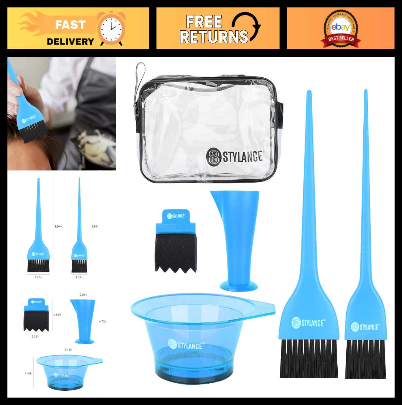 5-Piece Hair Dye Kit - Tinting Bowl, Brush, Measuring Cup fo