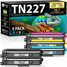 Smart Ink Compatible TN227 High Yield Toner Cartridge 5 Pack (2BK/C/M/Y) Replace