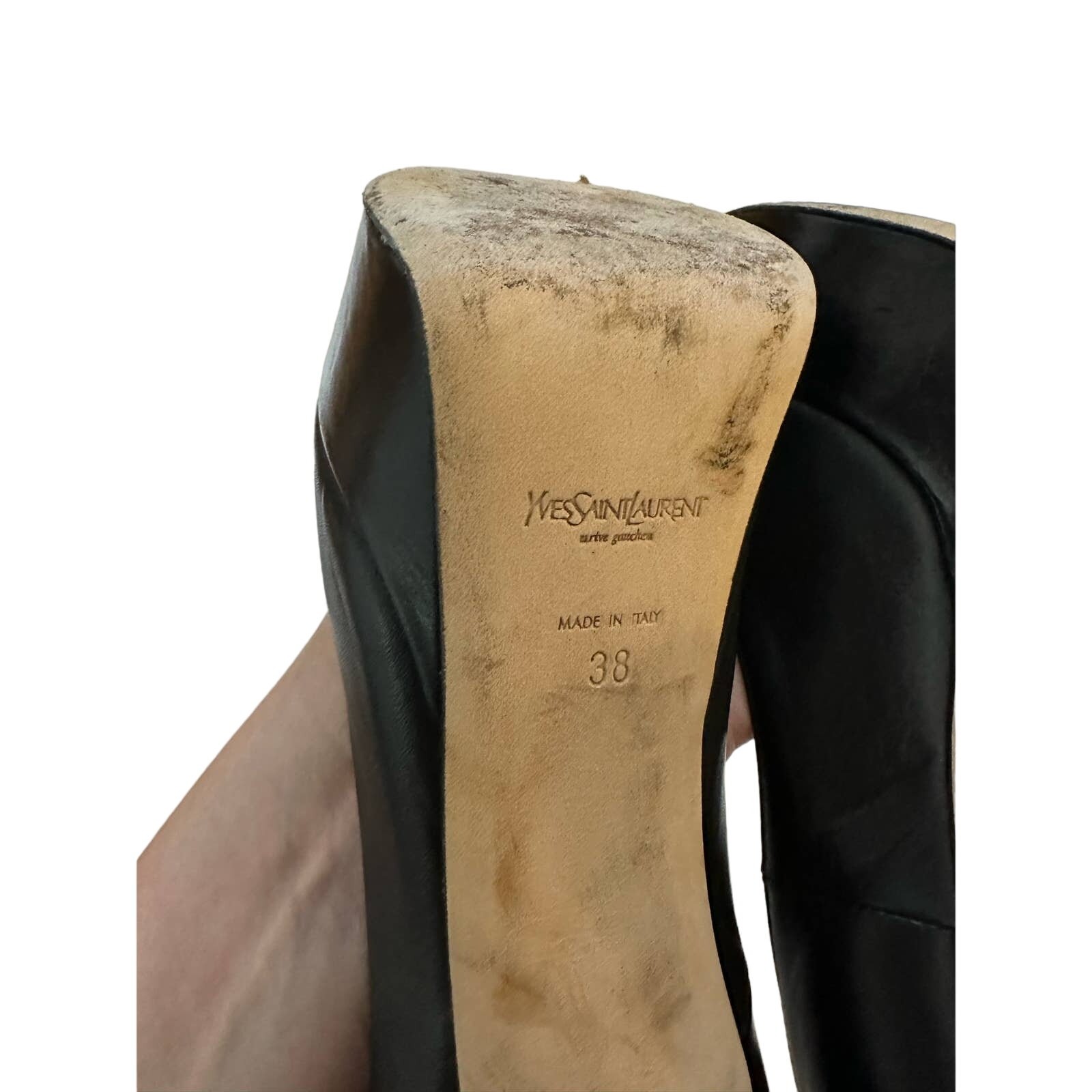 Decolte Yves Saint Laurent nere in pelle punta aperta plateau grosso taglia 38