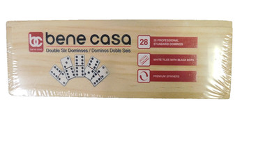 Bene Casa 28pc Handcrafted Glossy White Double 6 Domino Set W/ Wood Box