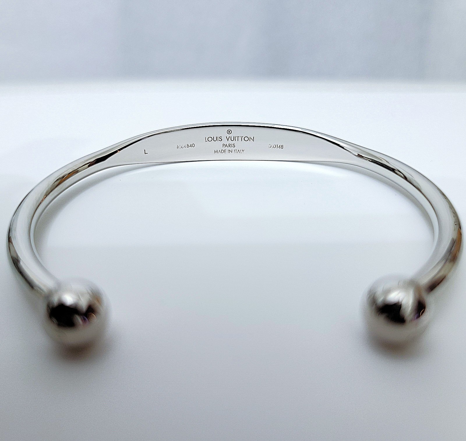 LOUIS VUITTON Jonck Bracelet Bangle Monogram Silver Unisex M64840 Sz L image 5