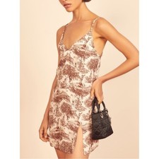 Reformation || Marlowe Mini Dress in Rousseau Toile Nudes Brown White XS