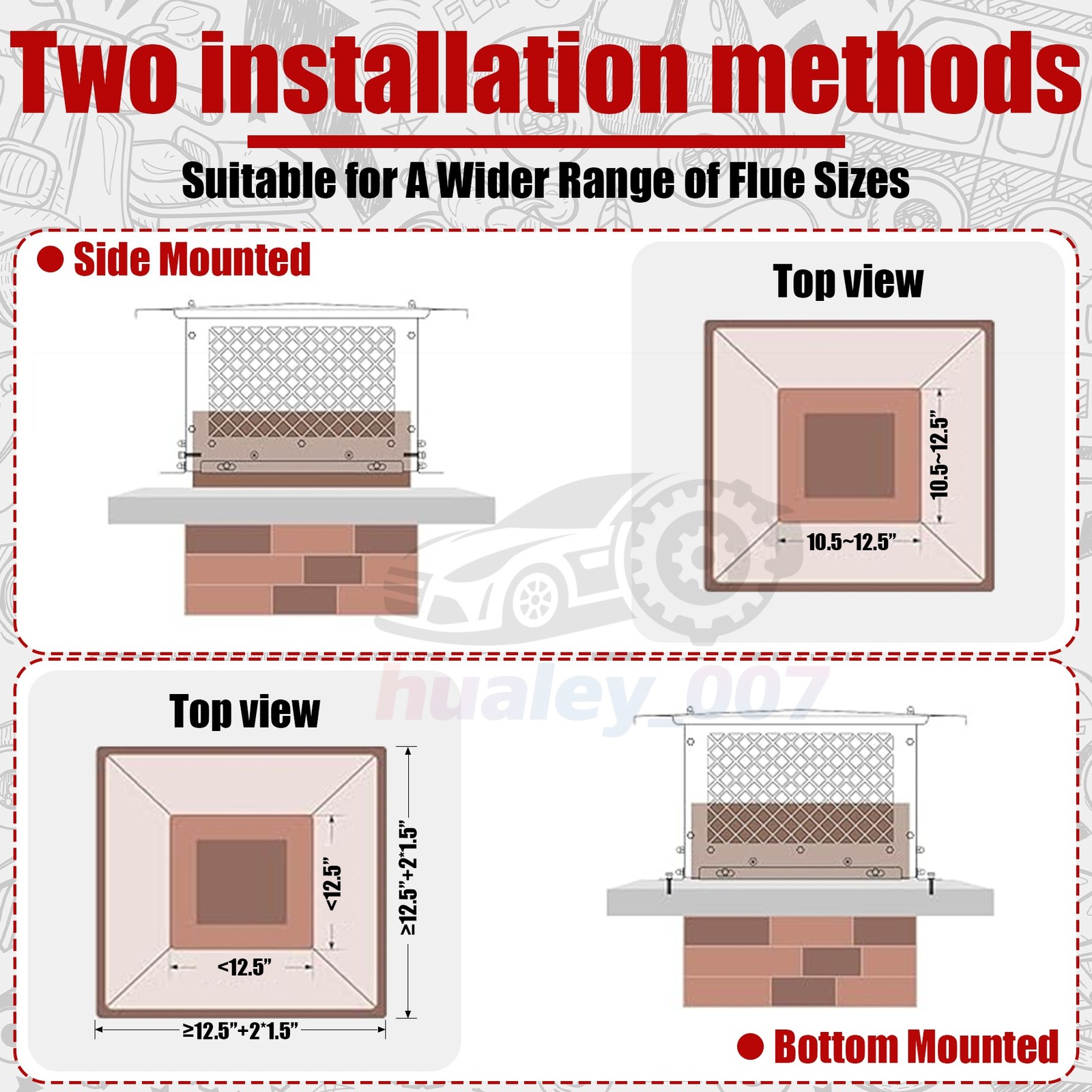 Square 13" x 13" Chimney Cap Flue Caps Outdoor Fireplace Chimney Cover Black