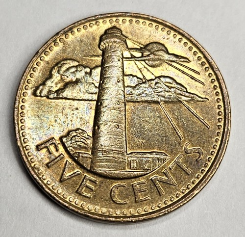 1998 Barbados 5 Five Cents - Circulated Brass World Coin - South Point Lighthouse - Bild 1 von 2