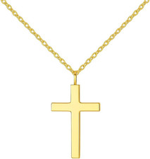 14K Gold Dainty Cross Necklace for Women, Tiny Gold Cross Pendant with Chain, St