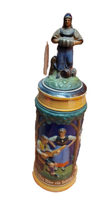 Vtg Egon Bay Stein Tavern Scene Figural Beer Server Finial Handarbeit W Germany