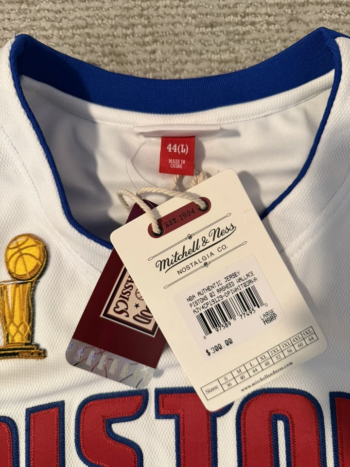 JERSEY MITCHELL & NESS AUTÉNTICO RASHEED WALLACE L 44 DETROIT PISTONS PRECIO DE VENTA SUGERIDO POR EL FABRICANTE 300 $ Foto 3 de 4