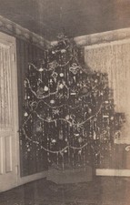 1930s Christmas Tree Decorated Tinsel Ornaments Holiday Interior