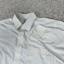 Brooks Brothers Dress Shirt Mens 17 4/5 Yellow Plaid Cotton Non Iron Preppy