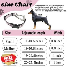 Pink XL Martingale Dog Collar Reflective Nylon Stainless Steel Chain
