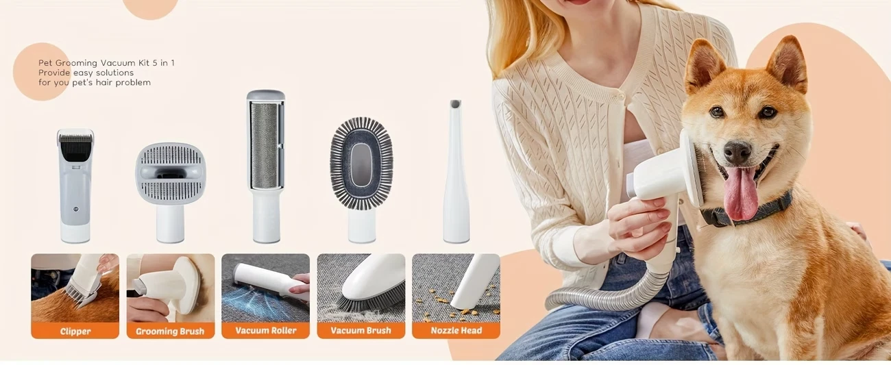 Pet Grooming Vacuum Kit 5 in 1, Vacuum Suction Strong Power 99% Pet Hair